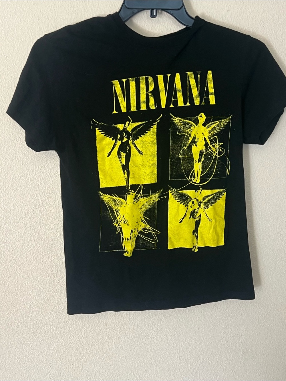 NIRVANA Black Tee with Yellow Angel Panels